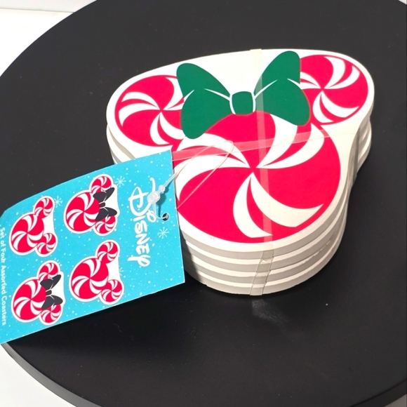 Disney mickey mouse holiday peppermint drink beverage coasters set of 4 New - Picture 1 of 1